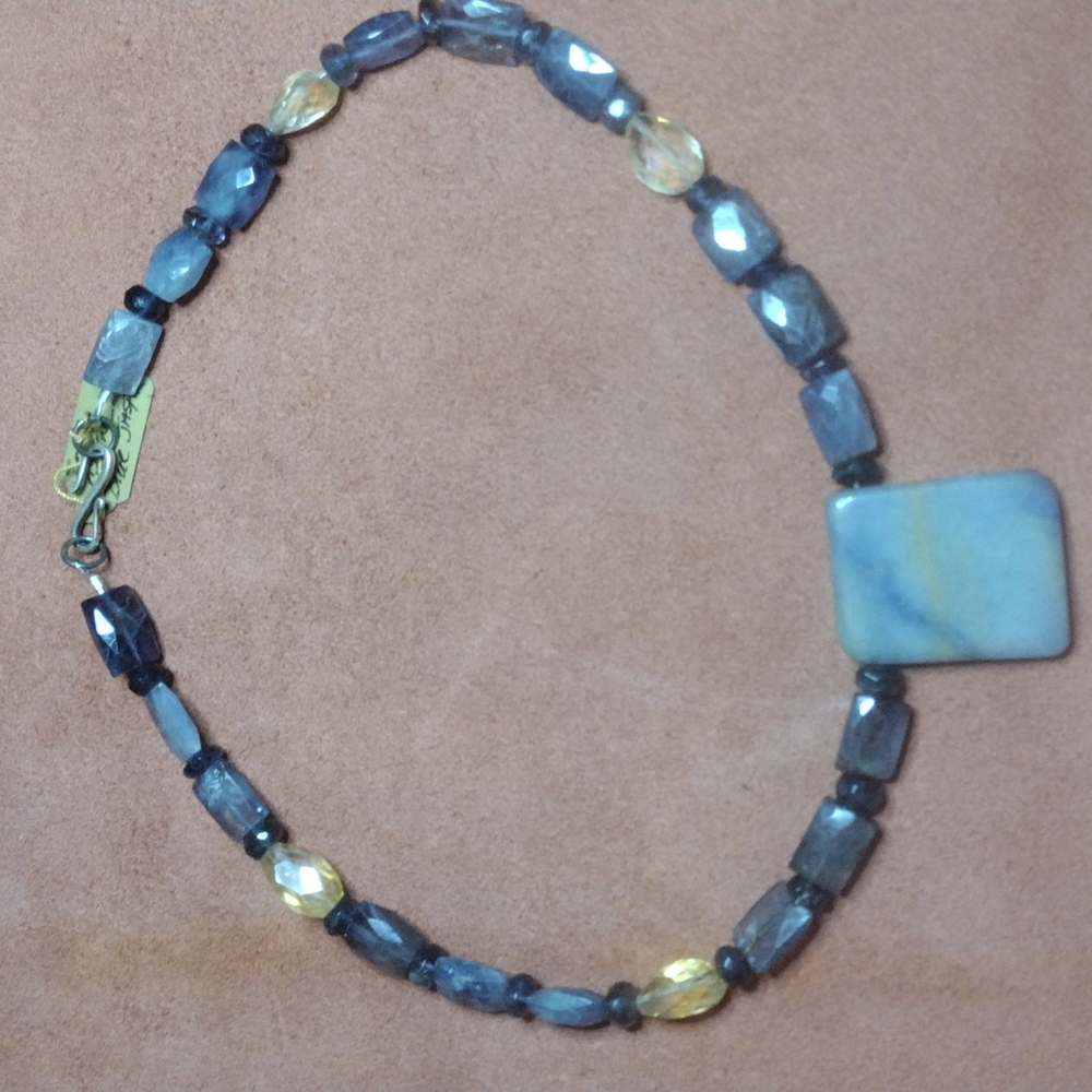 16-1/2"  Iolite, Citrine & Blue Jasper Necklace